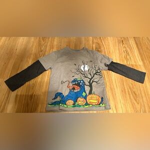 Cat & Jack Gray Halloween Long Sleeve Monster Tee XS (4/6) Pumpkins Layered Look